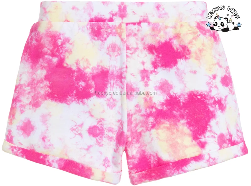LEZONKIDS - Girls Children Clothing Tie Dye Cotton Jersey Rainbow Reversible Sequin Shorts